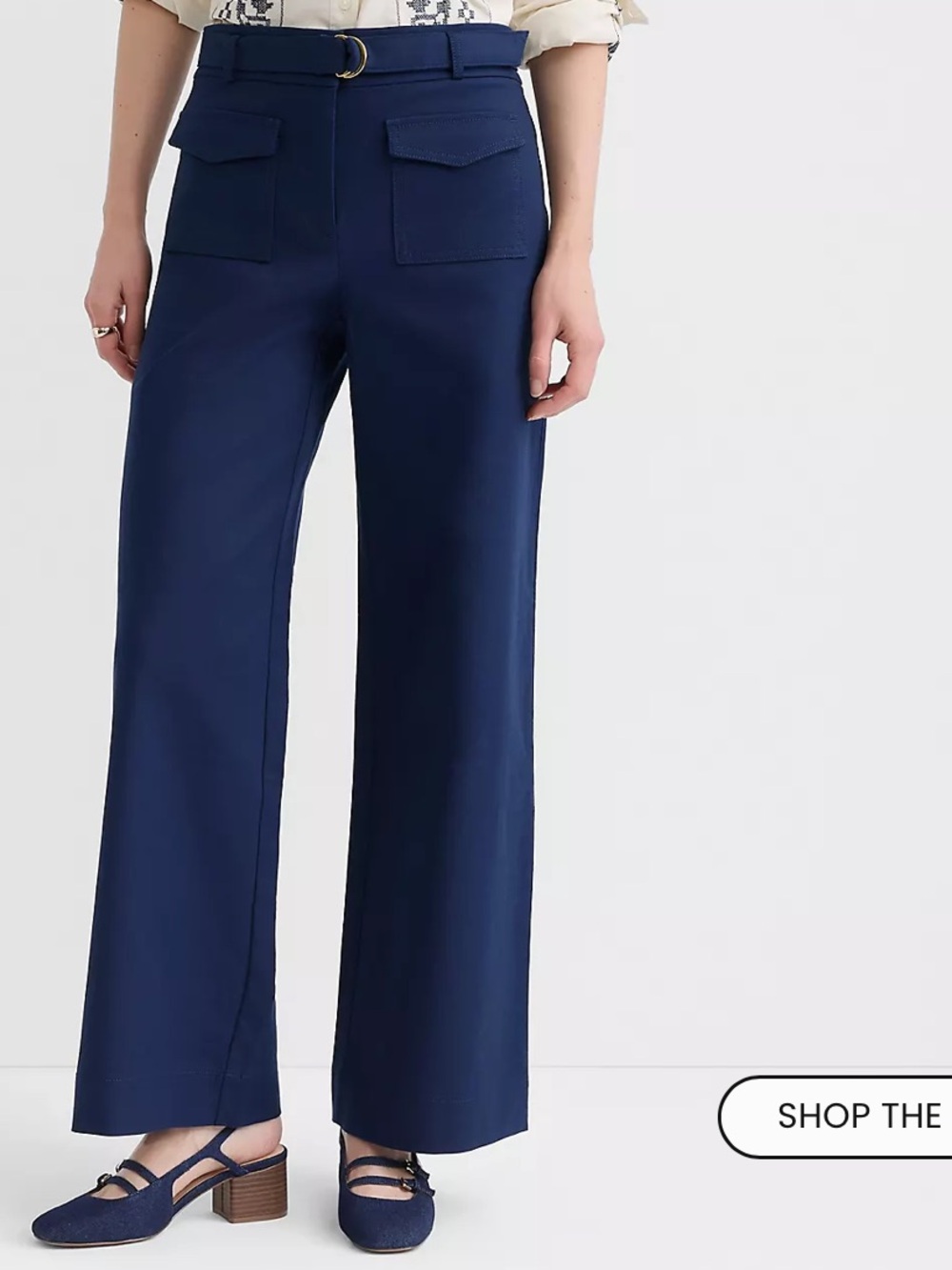 LOFT Navy High-Rise Wide-Leg Pants with D-Ring Belt